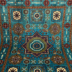Mumlook 6.4 x 4.9 Wool Rug – Star Medallion in Turquoise, Ruby & Sand