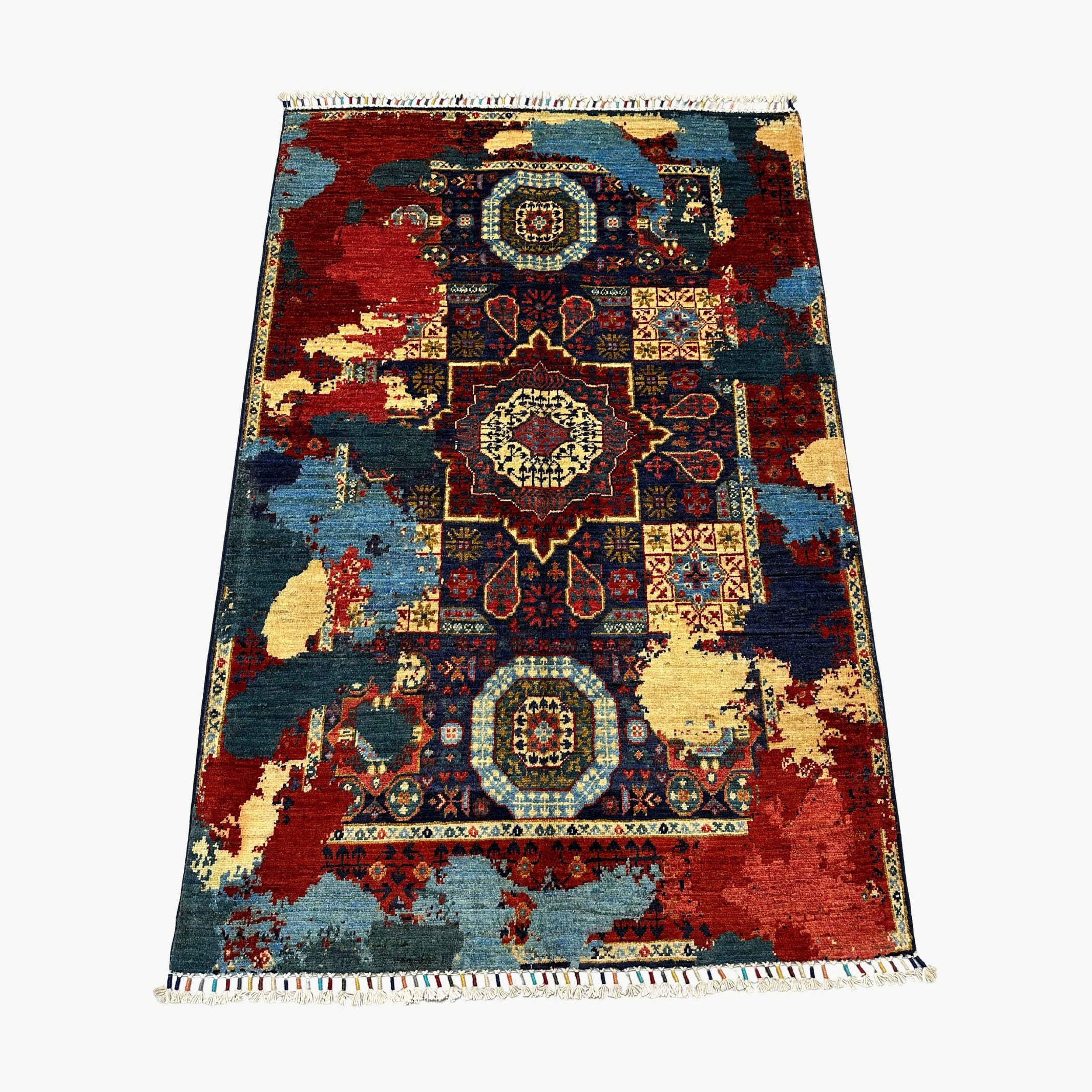 Mumlook 5 x 3.3 Wool Rug – Classic Medallions in Indigo, Ochre & Crimson