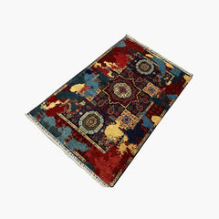 Mumlook 5 x 3.3 Wool Rug – Classic Medallions in Indigo, Ochre & Crimson