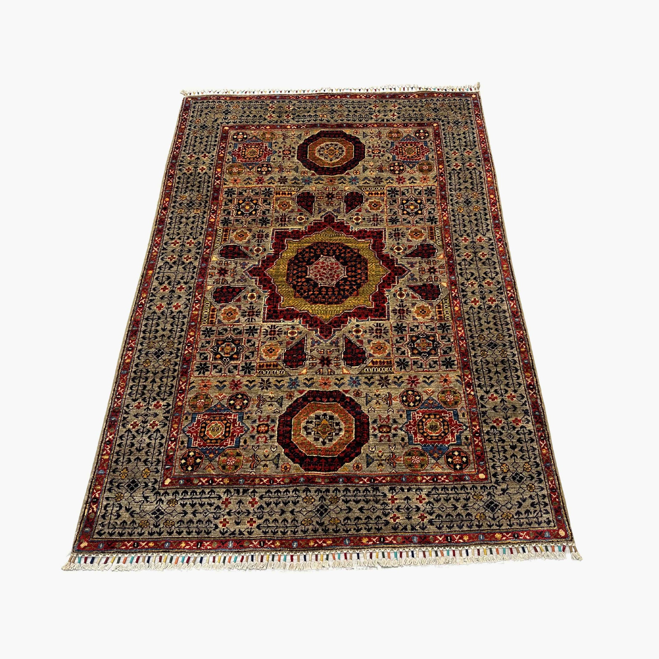 Mumlook 5.9 x 4.9 Wool Rug – Classic Medallion Layout in Earthy Neutrals & Garnet