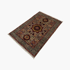 Mumlook 5.9 x 4.9 Wool Rug – Classic Medallion Layout in Earthy Neutrals & Garnet