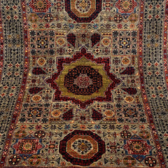 Mumlook 5.9 x 4.9 Wool Rug – Classic Medallion Layout in Earthy Neutrals & Garnet