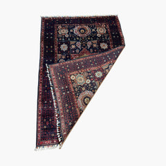 Mumlook 5.7 x 3.9 Wool Rug – Central Medallion with Floral Geometry in Navy & Burgundy