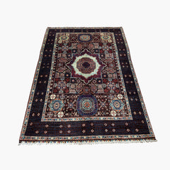 Mumlook 6.9 x 5.1 Wool Rug – Medallion Geometry in Deep Blues & Ivory