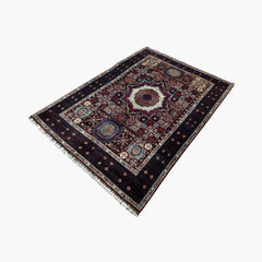 Mumlook 6.9 x 5.1 Wool Rug – Medallion Geometry in Deep Blues & Ivory
