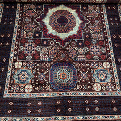 Mumlook 6.9 x 5.1 Wool Rug – Medallion Geometry in Deep Blues & Ivory