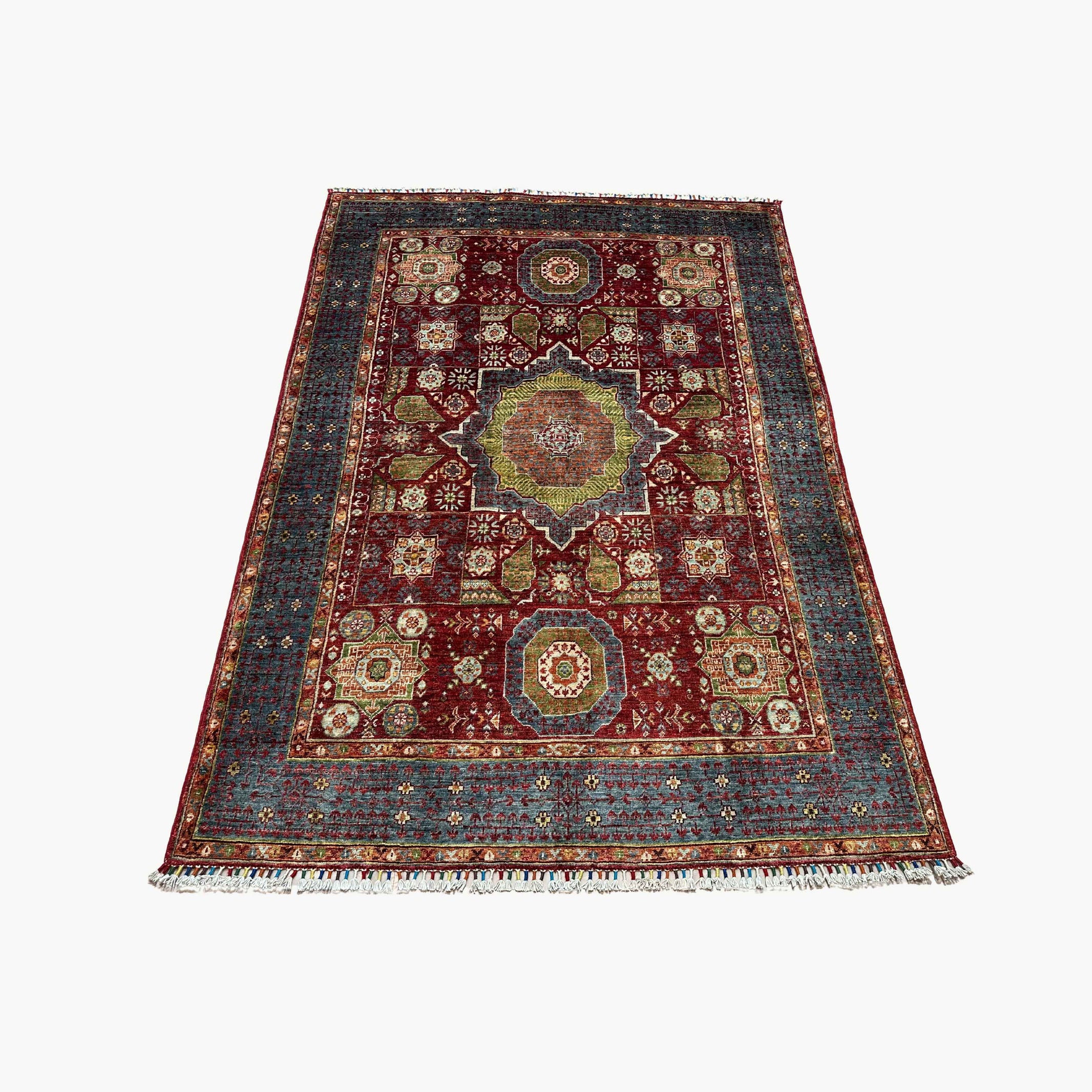 Mumlook 6.6 x 4.8 Wool Rug – Regal Red & Blue Medallion with Floral Geometry