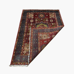 Mumlook 6.6 x 4.8 Wool Rug – Regal Red & Blue Medallion with Floral Geometry