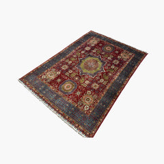 Mumlook 6.6 x 4.8 Wool Rug – Regal Red & Blue Medallion with Floral Geometry