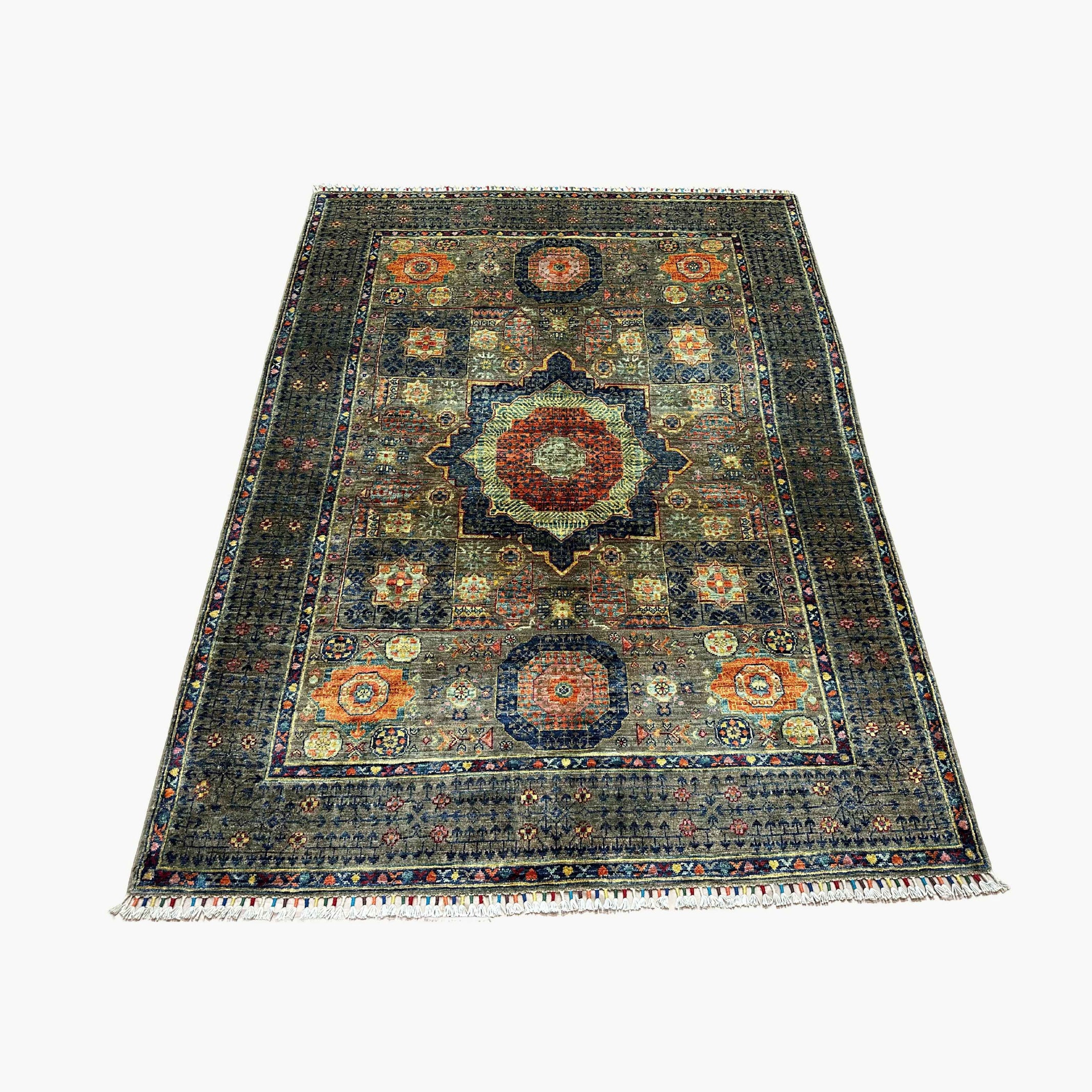 Mumlook 6.5 x 5 Rug – Deep Olive Medallion Design with Tribal Motifs