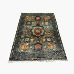 Mumlook 6.5 x 5 Rug – Deep Olive Medallion Design with Tribal Motifs