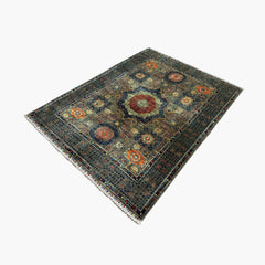 Mumlook 6.5 x 5 Rug – Deep Olive Medallion Design with Tribal Motifs