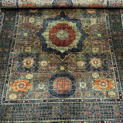 Mumlook 6.5 x 5 Rug – Deep Olive Medallion Design with Tribal Motifs