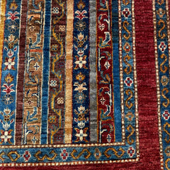 Shaal 4.2 x 2.6 Wool Rug – Tribal Stripes & Crimson Borders
