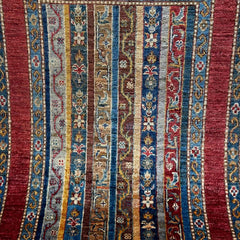 Shaal 4.2 x 2.6 Wool Rug – Tribal Stripes & Crimson Borders