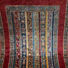 Shaal 4.1 x 2.6 Wool Rug – Crimson & Teal Striped Tribal Harmony