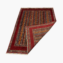 Shaal 6.6 x 5 Wool Rug – Nomadic Stripe Symphony in Ruby & Earth