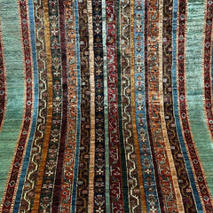 Shaal 6 x 4.3 Wool Rug – Turquoise Field & Tribal Stripe Harmony
