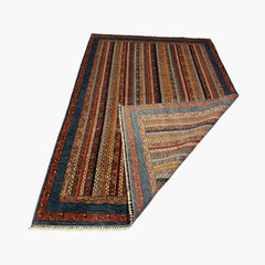 Shaal 9.8 x 6.8 Wool Rug – Tribal Stripe Harmony in Rust, Teal & Gold
