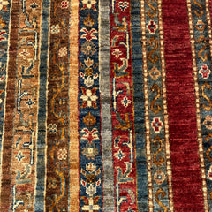 Shaal 4 x 2.7 Wool Rug – Tribal Stripe Harmony in Ruby & Teal