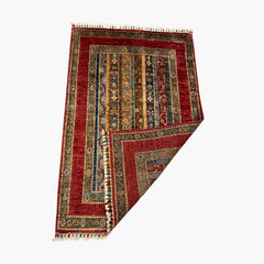 Shaal 4 x 2.7 Wool Rug – Tribal Stripe Harmony in Ruby & Teal