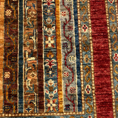 Shaal 4 x 2.6 Wool Rug – Crimson Borders & Tribal Stripes