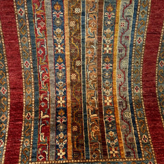 Shaal 4 x 2.6 Wool Rug – Crimson Borders & Tribal Stripes