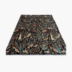 Shekari 9.6 x 8.2 Wool Rug – Black Tree of Life with Vibrant Birds