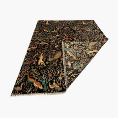 Shekari 9.6 x 8.2 Wool Rug – Black Tree of Life with Vibrant Birds