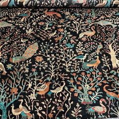 Shekari 9.6 x 8.2 Wool Rug – Black Tree of Life with Vibrant Birds