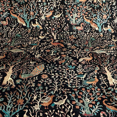 Shekari 9.6 x 8.2 Wool Rug – Black Tree of Life with Vibrant Birds