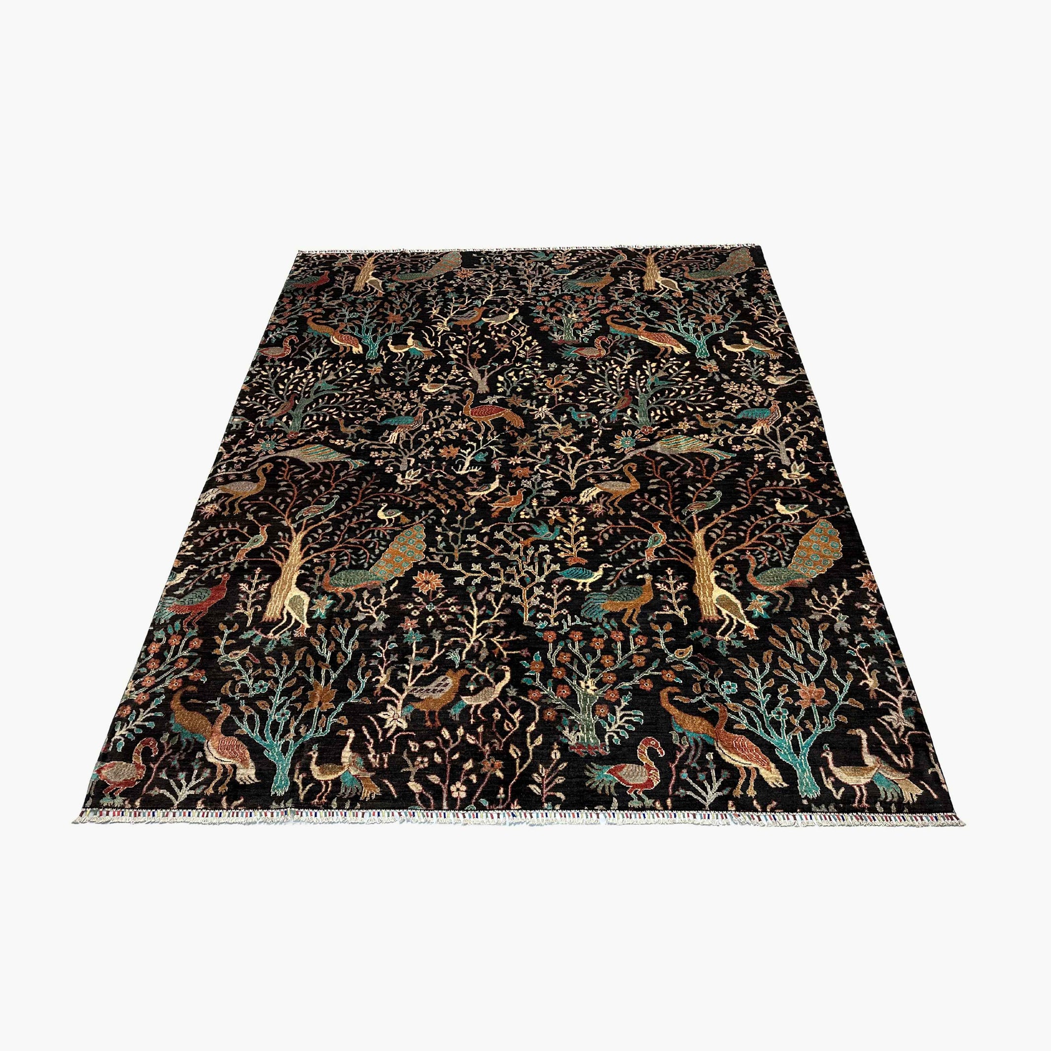 Shekari 9.8 x 8.2 Wool Rug – Tree of Life with Majestic Birds on Deep Forest Green