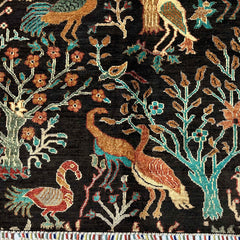 Shekari 9.8 x 8.2 Wool Rug – Tree of Life with Majestic Birds on Deep Forest Green