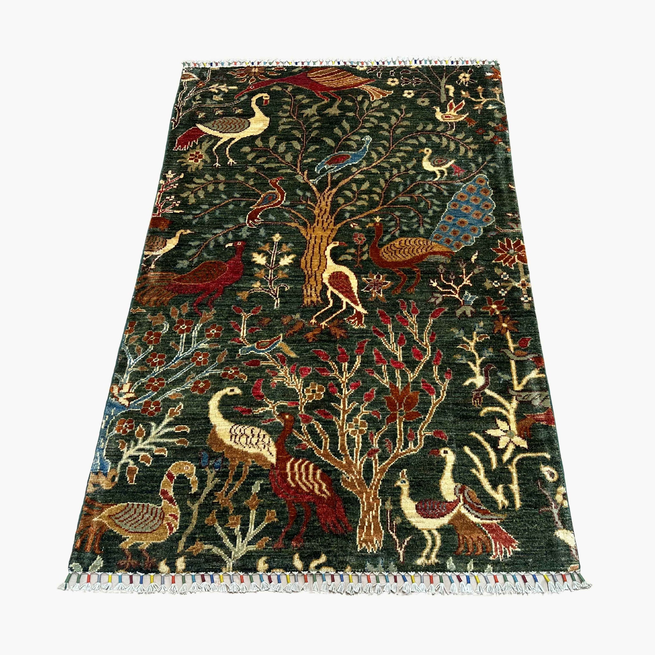 Shekari 5 x 3.4 Wool Rug – Verdant Tree of Life with Majestic Birds