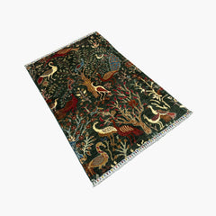 Shekari 5 x 3.4 Wool Rug – Verdant Tree of Life with Majestic Birds