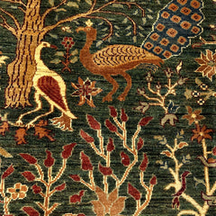 Shekari 5 x 3.3 Wool Rug – Tree of Life & Exotic Birds on Deep Forest Green