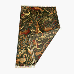 Shekari 5 x 3.3 Wool Rug – Tree of Life & Exotic Birds on Deep Forest Green
