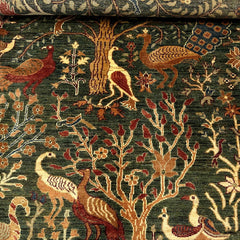Shekari 5 x 3.3 Wool Rug – Tree of Life & Exotic Birds on Deep Forest Green