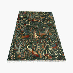 Shekari 6.8 x 5 Wool Rug – Verdant Garden of Birds & Blooms