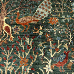 Shekari 6.8 x 5 Wool Rug – Verdant Garden of Birds & Blooms