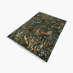 Shekari 6.8 x 5 Wool Rug – Verdant Garden of Birds & Blooms