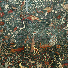 Shekari 6.8 x 5 Wool Rug – Verdant Garden of Birds & Blooms