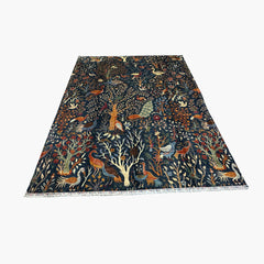 Shekari 9.7 x 8.2 Wool Rug – Midnight Orchard Tree of Life with Majestic Birds