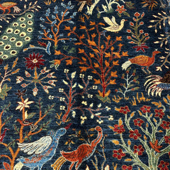 Shekari 9.7 x 8.2 Wool Rug – Midnight Orchard Tree of Life with Majestic Birds