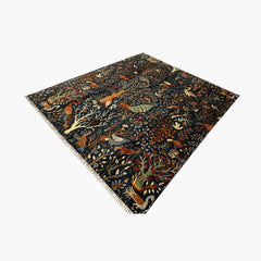 Shekari 9.7 x 8.2 Wool Rug – Midnight Orchard Tree of Life with Majestic Birds