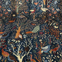 Shekari 9.7 x 8.2 Wool Rug – Midnight Orchard Tree of Life with Majestic Birds