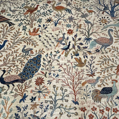 Shekari 11.7 x 9.3 Wool Rug – Ivory Tree of Life with Graceful Birds
