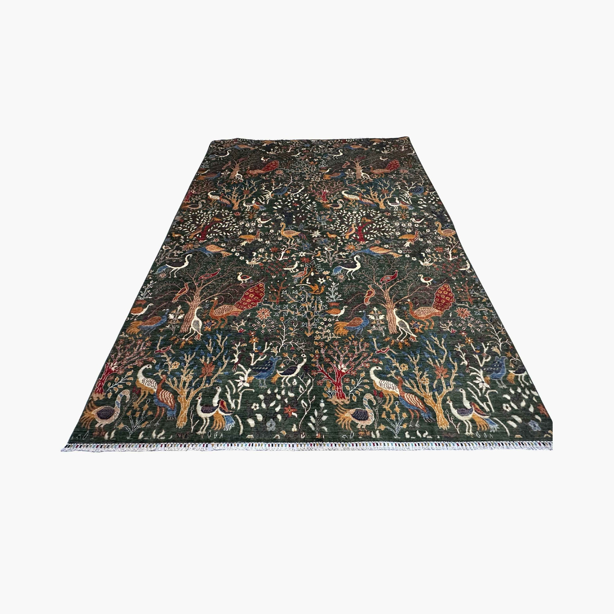 Shekari 11.9 x 8.8 Wool Rug – Verdant Tree of Life with Majestic Birds