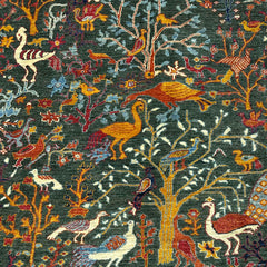 Shekari 9.7 x 6.5 Wool Rug – Garden of Paradise in Soft Dove Grey with Peacocks & Blossoms