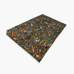 Shekari 9.7 x 6.5 Wool Rug – Garden of Paradise in Soft Dove Grey with Peacocks & Blossoms